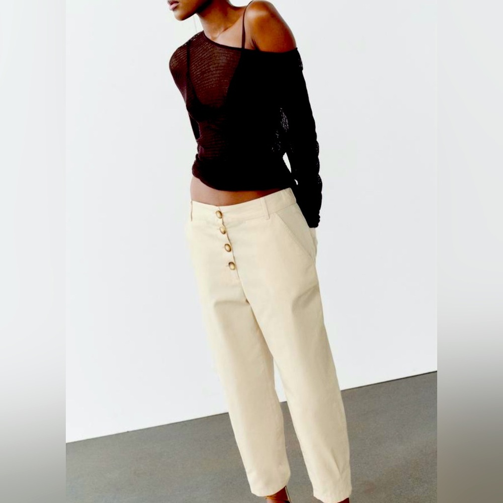 Zara 100% cotton tapered pants with button fly
